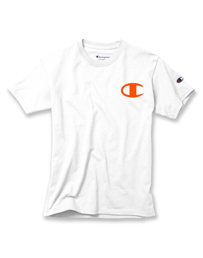 Champion Drenge T-Shirts Hvide - Cotton Logo Pieces - Danmark VIU-187546